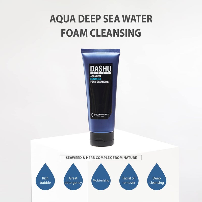 DASHU Mens Aqua Deep Seawater Foam Cleanser Mens Face Wash | Daily Facial Cleanser for Dry Skin | Gentle Foaming Face Wash w/Sebum Control 5.07 fl oz - Image 2